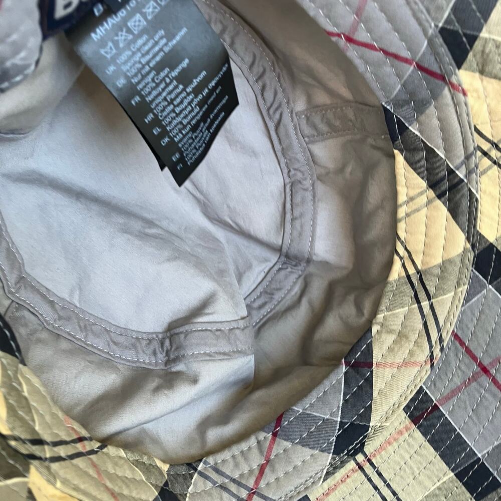 Barbour Mens Sz XL Tartan Bucket Hat Cream Grey Plaid Cassic - Picture 12 of 13
